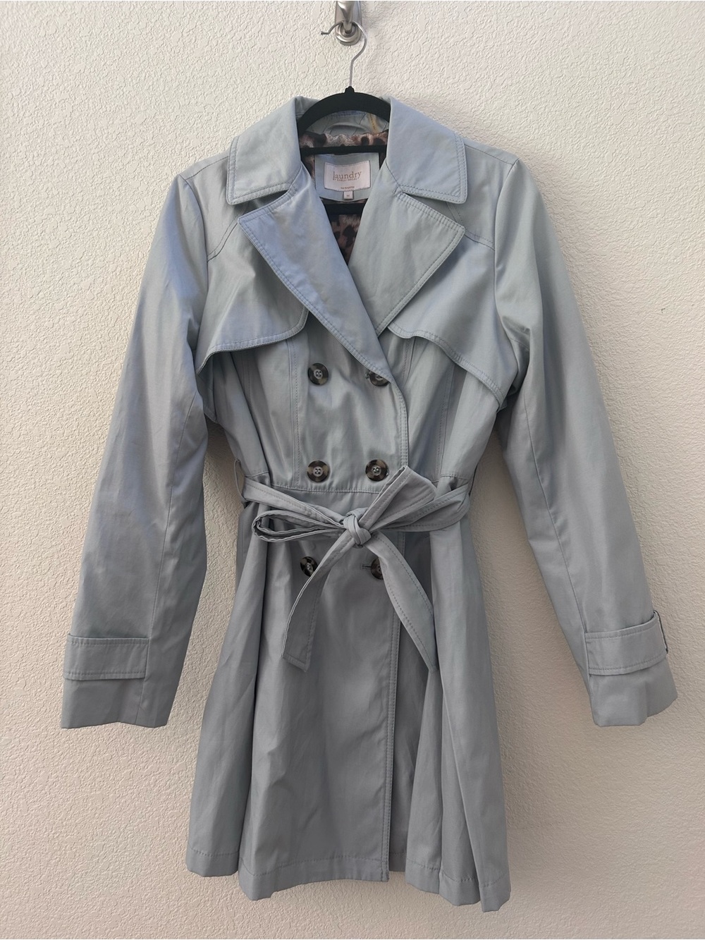 Laundry by Shelli Segal Light Blue Double Breasted Trench Coat Size M
